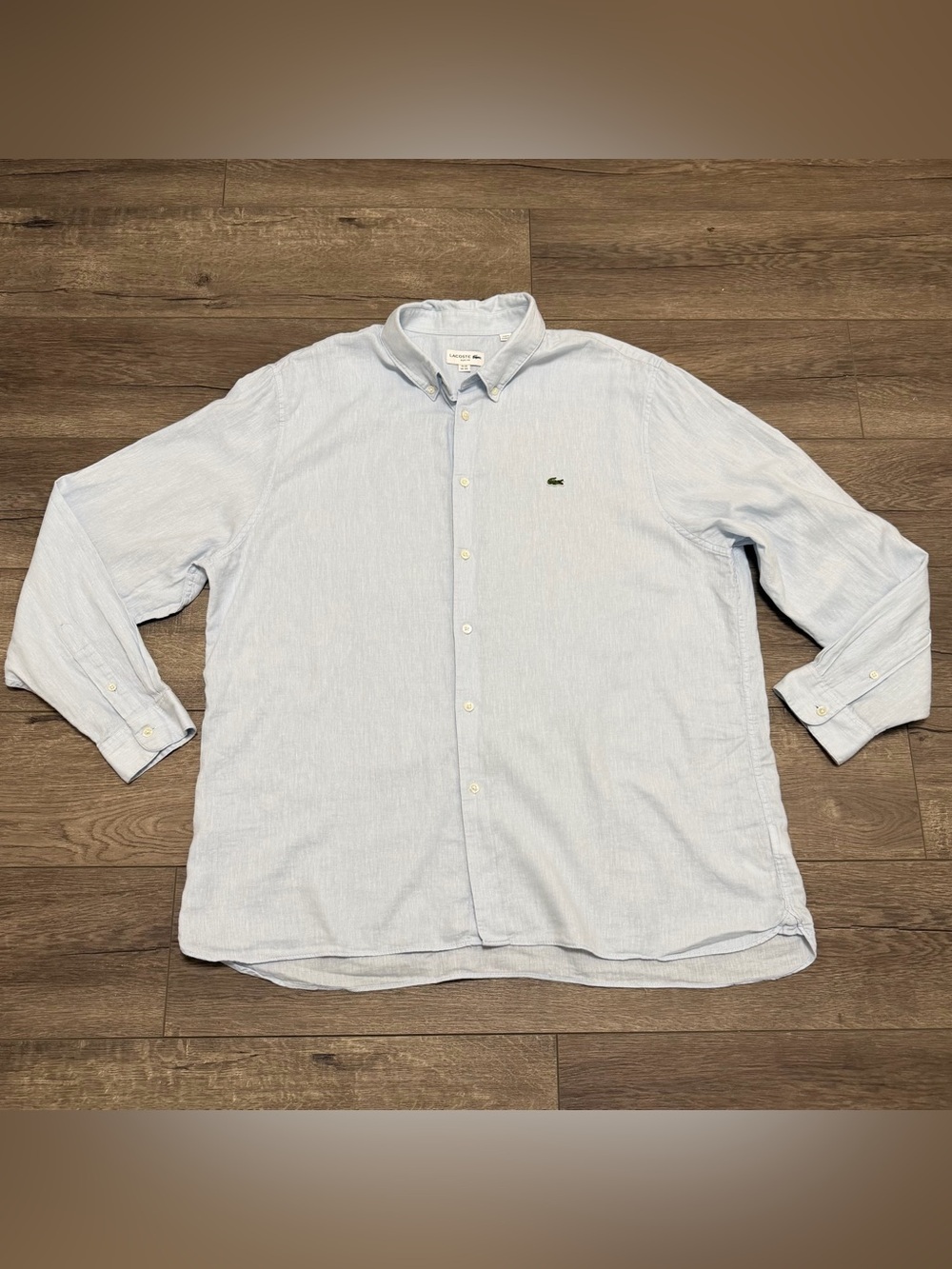 Lacoste Men’s Slim Fit Long Sleeve Linen Button Down Shirt Light Blue Sz 2XL